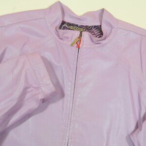 St John Sport Cafe Racer Jacket Womens L Purple Lambskin Leather Lined Moto